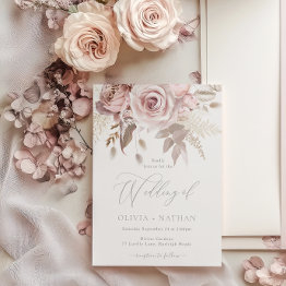 Small Blush & Dusty Rose Boho Trending Designer Wedding Invitation Front View