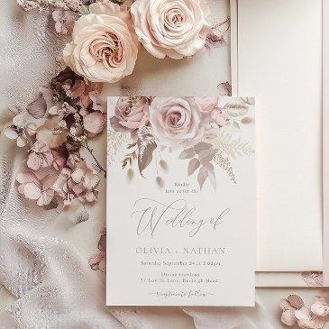 blush & dusty rose boho trending designer wedding invitation