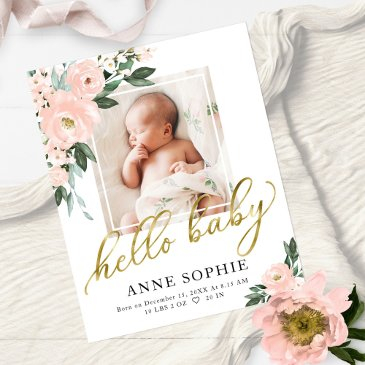 blush floral birth announcement thank you invitations