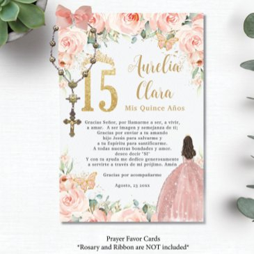 blush floral butterflies quinceañera prayer invitations
