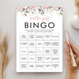 Small Blush Floral Find The Guest Bingo Game Invitations Front View