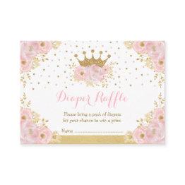 Small Blush Gold Crown Princess Baby Girl Diaper Raffle Enclosure Invitations Front View