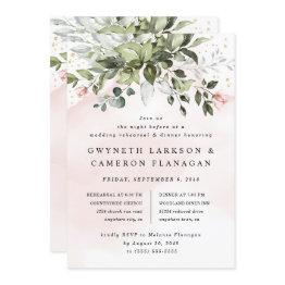 Small Blush Gold Greenery Dusty Blue Rehearsal Dinner Invitation Front View