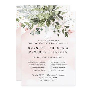 blush gold greenery dusty blue rehearsal dinner invitation
