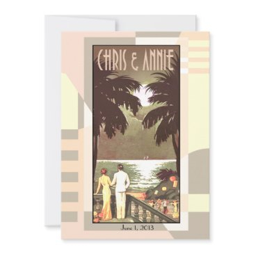 blush pink art deco vintage beach wedding invitation