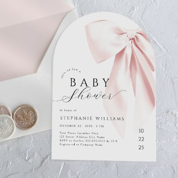 blush pink bow baby shower arch invitation