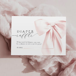 Small Blush Pink Bow Baby Shower Diaper Raffle Enclosure Invitations Front View