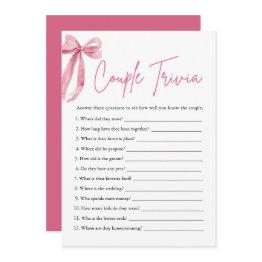 Small Blush Pink Bow Couple Trivia Bridal Shower Game Invitation Front View