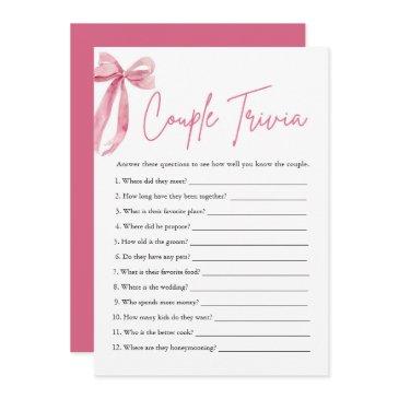 blush pink bow couple trivia bridal shower game invitation