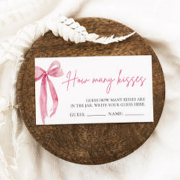 Small Blush Pink Bow Guess How Many Kisses Game Enclosure Invitations Front View