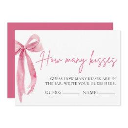 Small Blush Pink Bow Guess How Many Kisses Game Invitation Front View