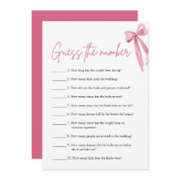 Small Blush Pink Bow Guess The Number Bridal Shower Game Invitation Front View