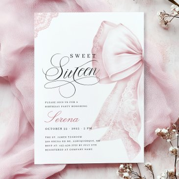 blush pink bow sweet sixteen birthday invitation
