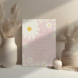 Small Blush Pink Daisy Floral Baby In Bloom Shower Invitation Front View