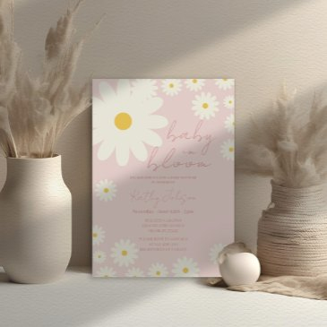 blush pink daisy floral baby in bloom shower invitation