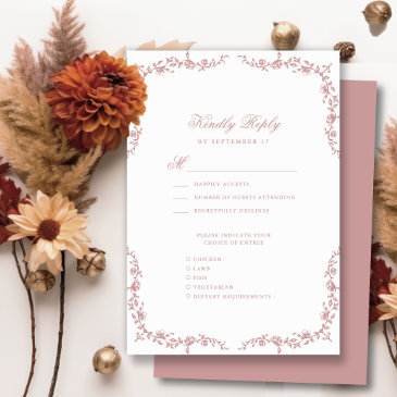 blush pink elegant vintage floral wedding rsvp invitations