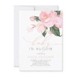 Small Blush Pink Floral Baby In Bloom Shower Girl Invitation Front View