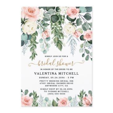 blush pink floral garden watercolor bridal shower invitation
