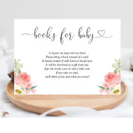 Small Blush Pink Floral Girl Baby Shower Book Request Enclosure Invitations Front View
