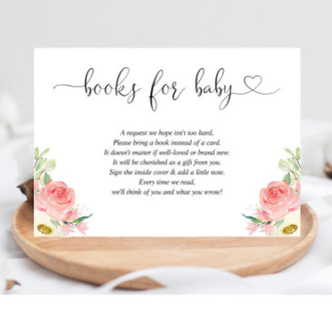 blush pink floral girl baby shower book request enclosure invitations