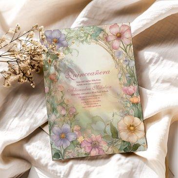 blush pink floral quinceanera celebration invitation
