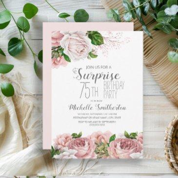 blush pink floral surprise 75th birthday women invitation
