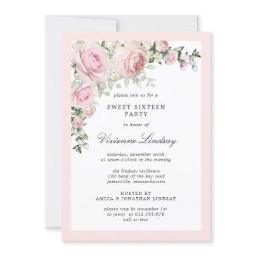 blush pink floral sweet sixteen party invitation