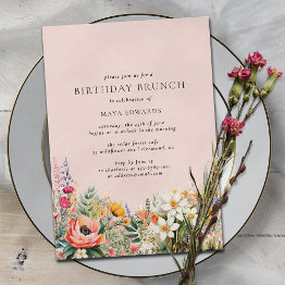 Small Blush Pink Flower Garden | Girly Birthday Brunch Invitation Front View