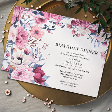 blush pink garden | elegant floral birthday dinner invitation