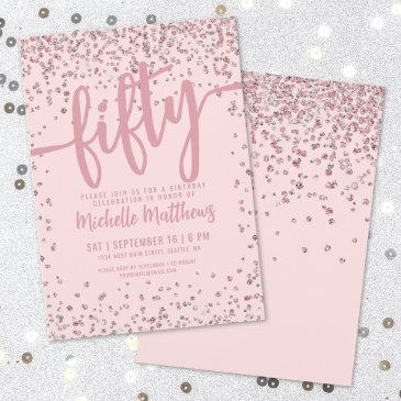 blush pink glitter 50th birthday invitation