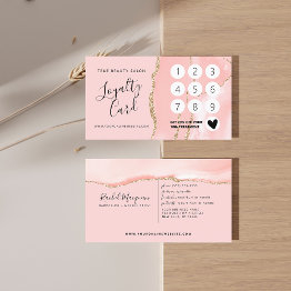 Small Blush Pink Gold Agate Marble Loyalty Invitations Front View
