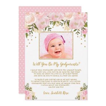 blush pink gold floral godparents proposal invitations