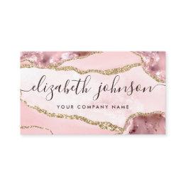 Small Blush Pink Gold Glitter Agate Marble Girly Script Business Invitations Front View