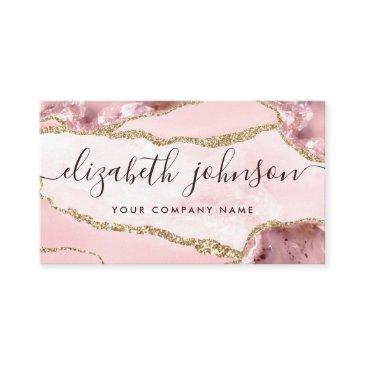 blush pink gold glitter agate marble girly script business invitations