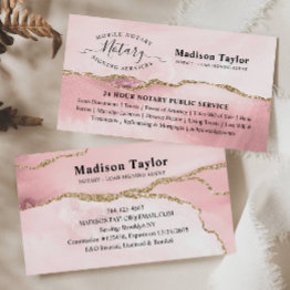 Small Blush Pink Gold Glitter Marble Agate Notary Public Business Invitations Front View