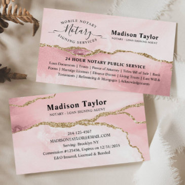 blush pink gold glitter marble agate notary public business invitations