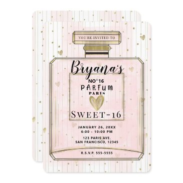 blush pink & gold paris parfum sweet 16 birthday invitation