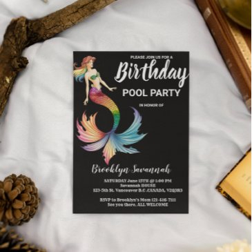 blush pink gold turquoise mermaid tail pool party postinvitations