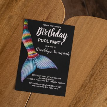 blush pink gold turquoise mermaid tail pool party postinvitations