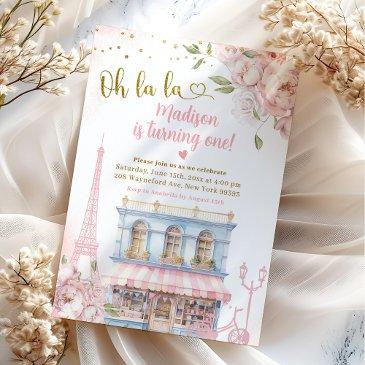 blush pink peony oh la la french cafe birthday invitation