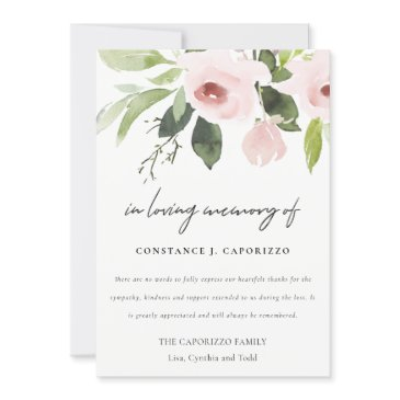 blush pink rose flora watercolor sympathy memorial thank you invitations