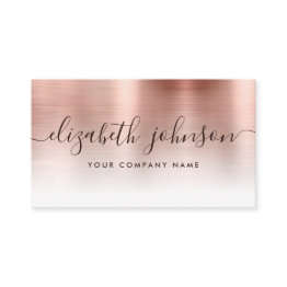 Small Blush Pink Rose Gold Brushed Metal Stylish Script Business Invitations Front View