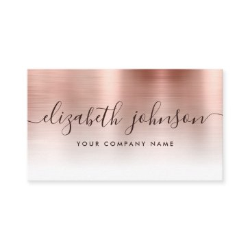blush pink rose gold brushed metal stylish script business invitations
