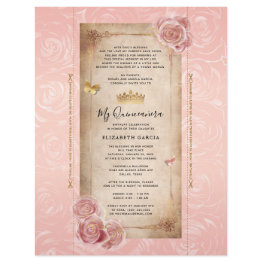 Small Blush Pink Rose Gold Diy Quince Scroll Invitations Front View