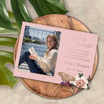 blush pink rose gold foil graduation announcement