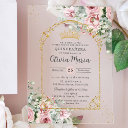 blush pink roses floral gold quinceañera sweet 16 acrylic invitations