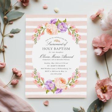 blush stripe and bloom baby girl baptism invitation