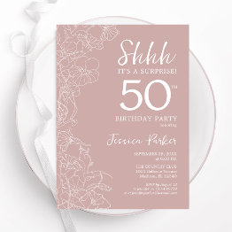 Small Blush Surprise 50th Birthday Invitation Front View