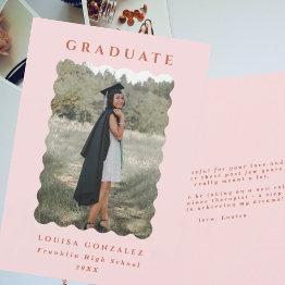 Small Blush & Terracotta Wavy Frame Photo Graduation Announcement Front View