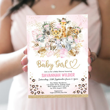 blush tropical boho safari animals baby shower invitation